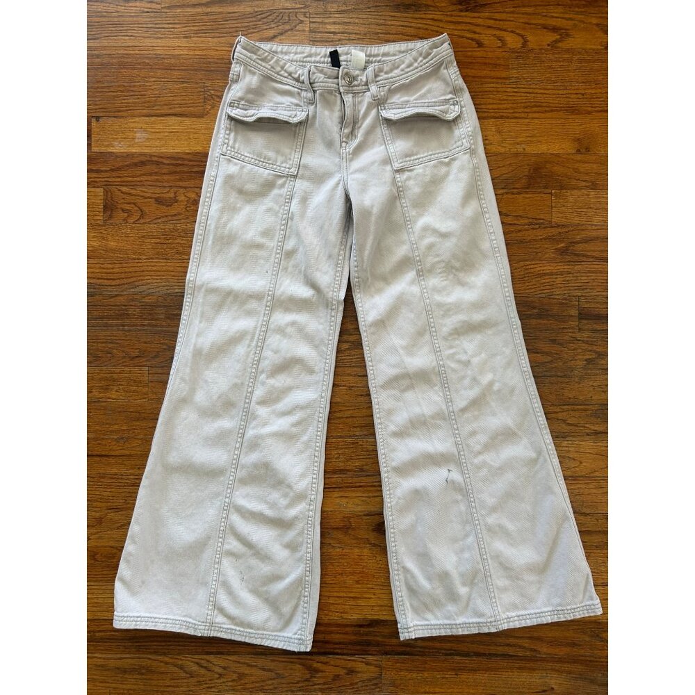 Flared Grunge Wide Leg Utility Pants w/ Cargo Pockets & Front Seam Detail - Sz 2